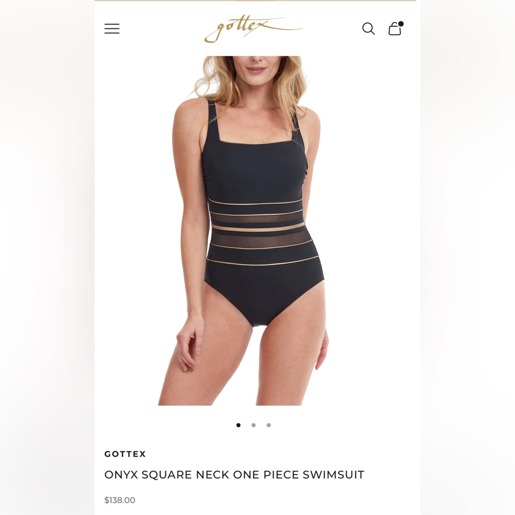 Worn Once! Gottex Black One-Piece Swimsuit With Beige Stripes